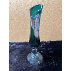 Vintage Slag Glass Vase Purple Blue White